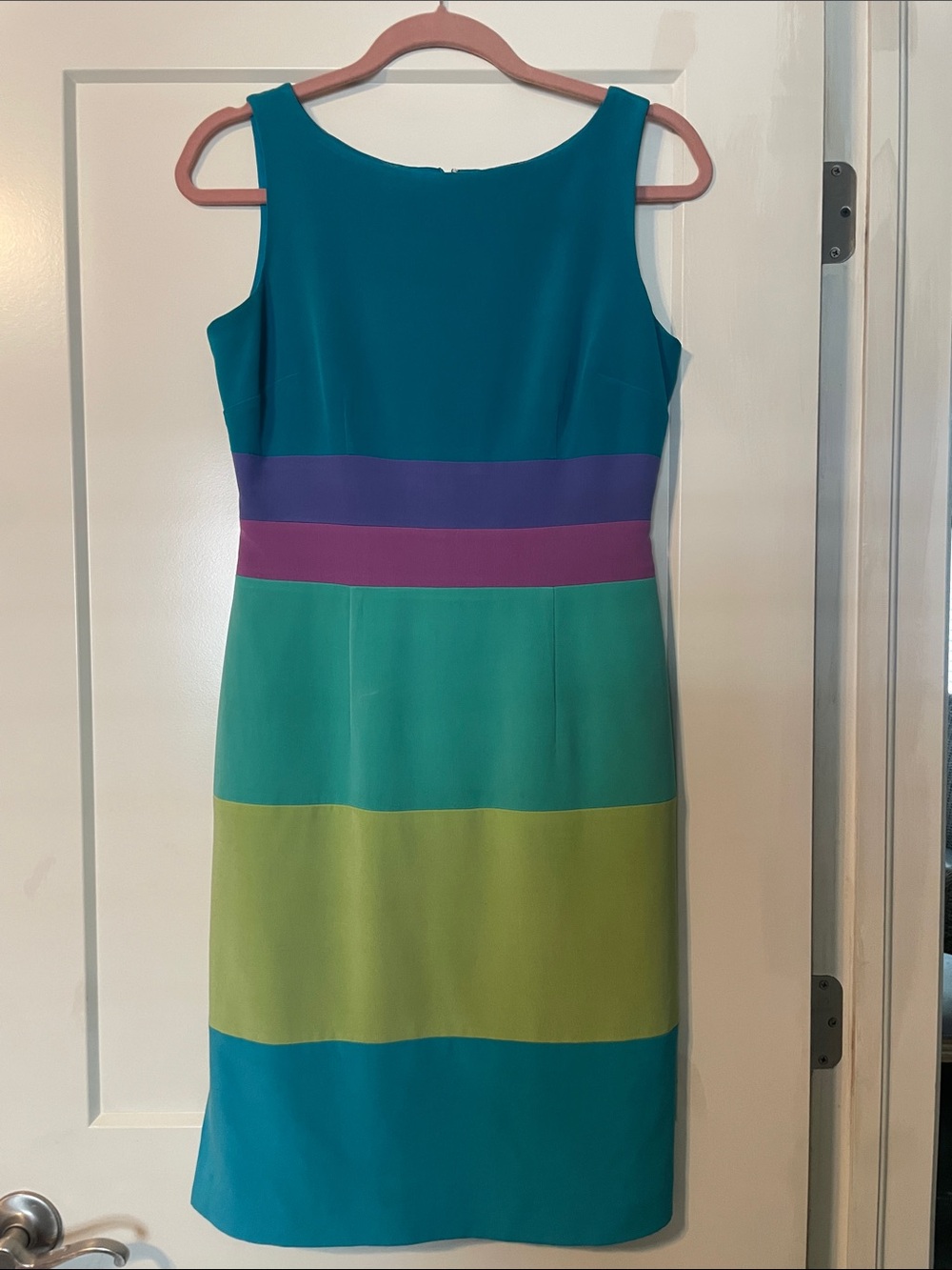 Sleeveless Colorblock Midi Dress in Teal, Purple, Magenta & Chartreuse